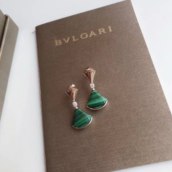 Bulgari Diva Series Malachite Green Dress Earrings Polished Single Diamond - Picture 3 of 4